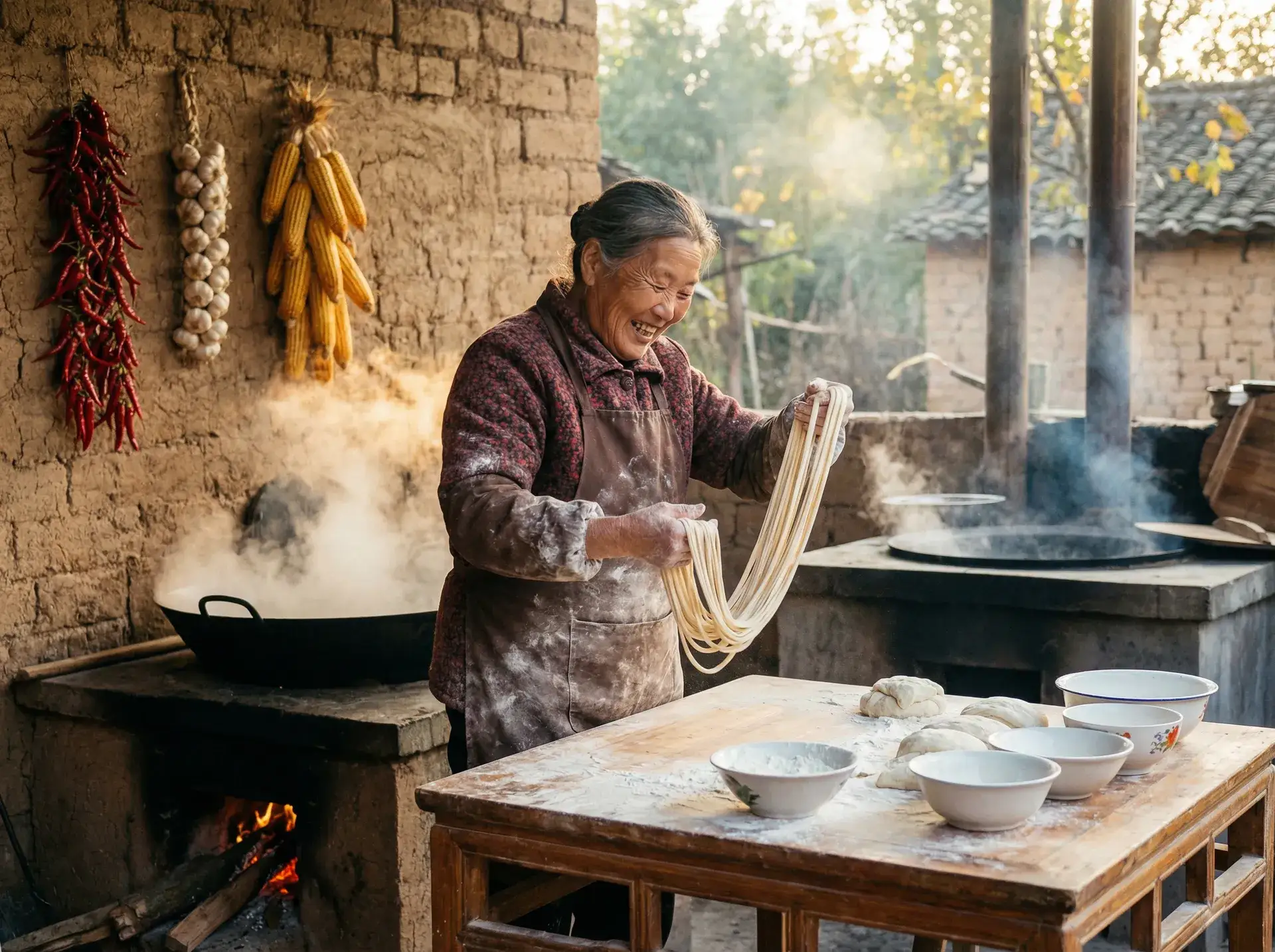 农家大嫂手擀面 - 年轻人免费 乡村美食